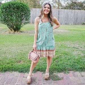 Macaron Blue Floral Spaghetti Strap Dress Small